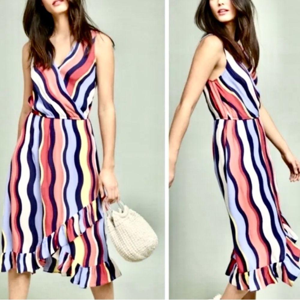 ANTHROPOLOGIE PLENTY by TRACY REESE Colorful Print Faux Wrap Dress | Siz…